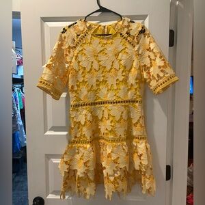 Yellow floral appliqué dress